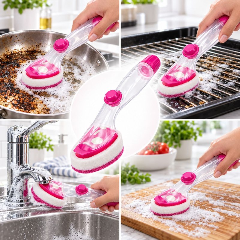 CEPILLO Y ESPONJA LIMPIADORA CON DEPOSITO DE DETERGENTE MULTIUSOS PAREX 31CM