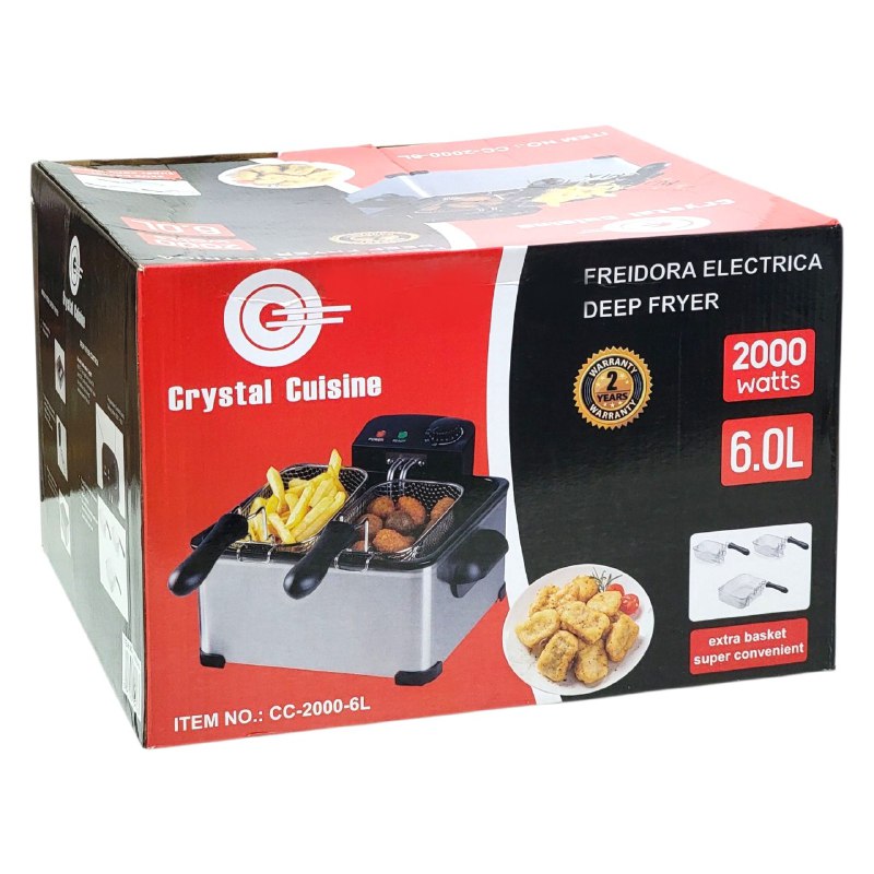MAQUINA FREIDORA ELECTRICA CON DOBLE FILTRO 3 CESTAS DE 6L CRYSTAL CUISINE