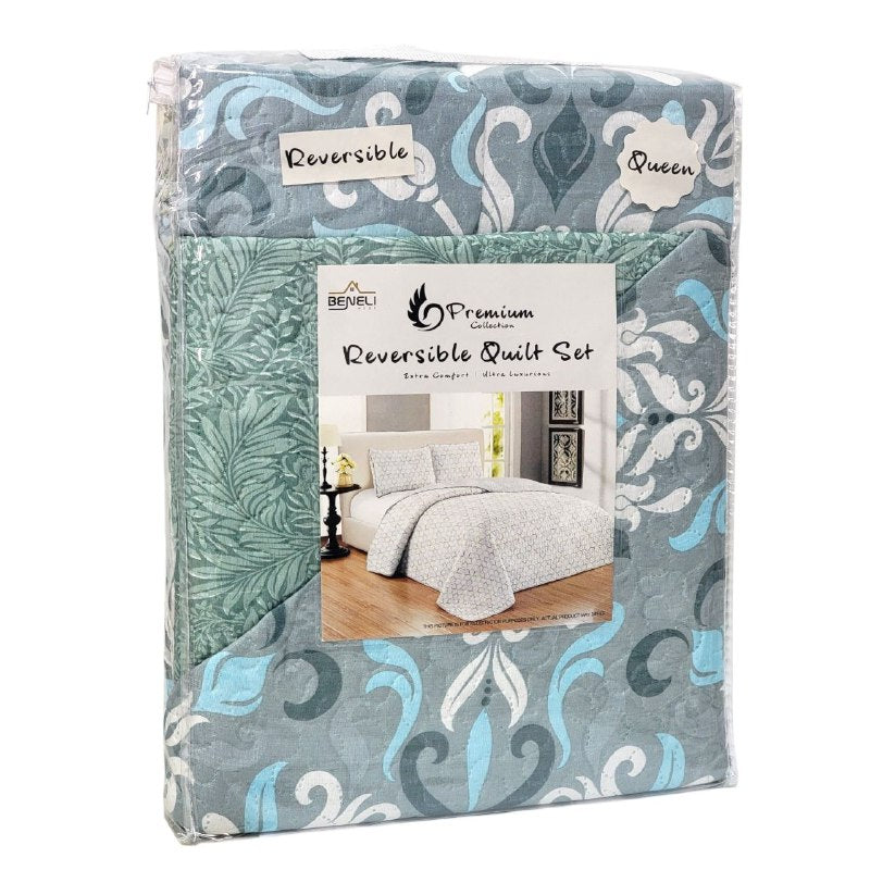 JUEGO DE SABANAS CAMERA EDREDON REVERSIBLE DE 3PCS QUEEN BENELI HOME