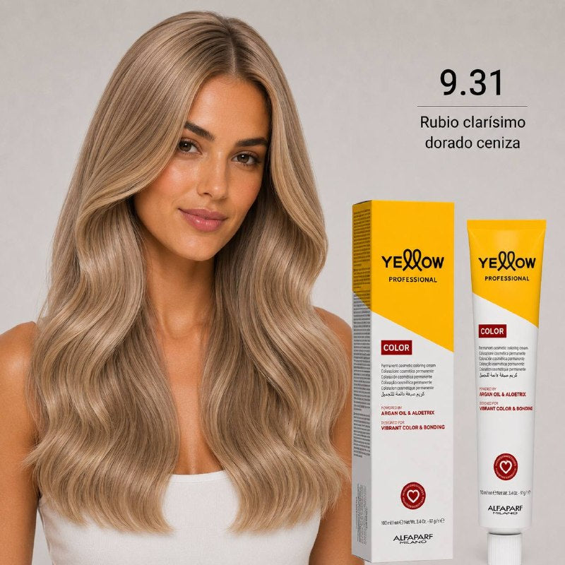 TINTE PERMANENTE PARA EL CABELLO CON ACEITE DE ARGAN Y ALOETRIX TONO 9.31 RUBIO CLARISIMO DORADO CENIZA ALFAPARF 100ML