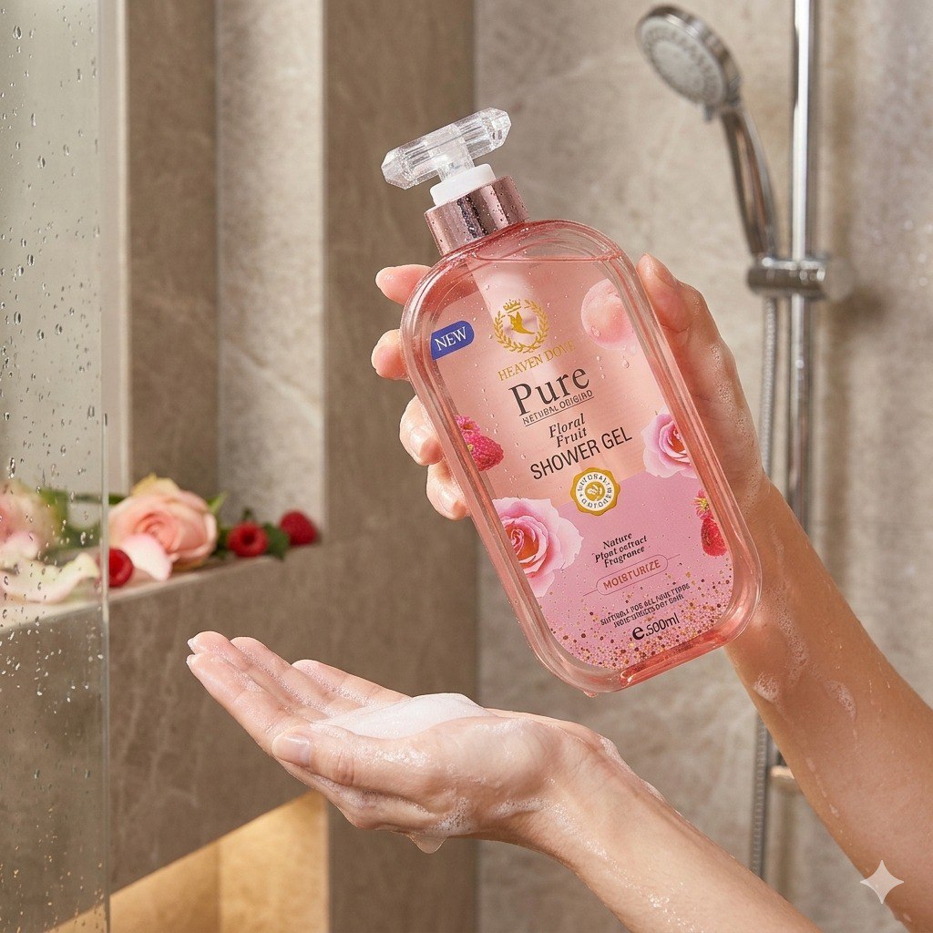 GEL DE DUCHA HUMECTANTE Y TONIFICANTE CON EXTRACTO DE ROSAS FRUTAS ROJAS  Y DURAZNO HEAVEN DOVE 500ML