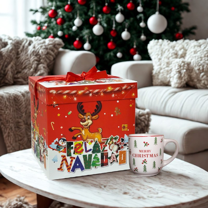 CAJA DE REGALO NAVIDEÑA GRANDE 22X22CM