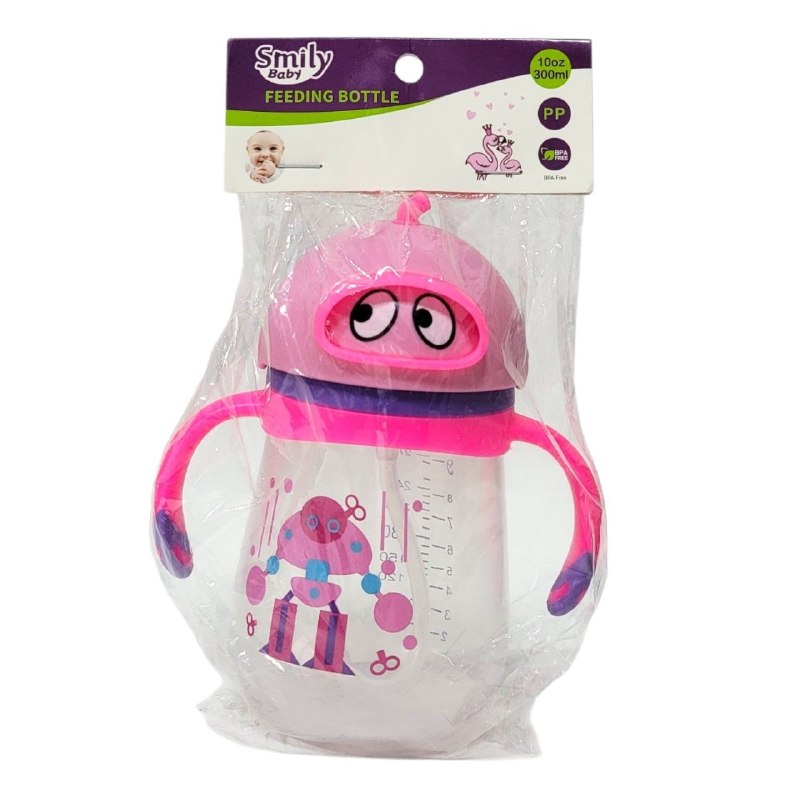 VASO ENTRENADOR ANTIDERRAME TIPO BIBERON CON PAJILLA PARA BEBES SMILY BABY 300ML