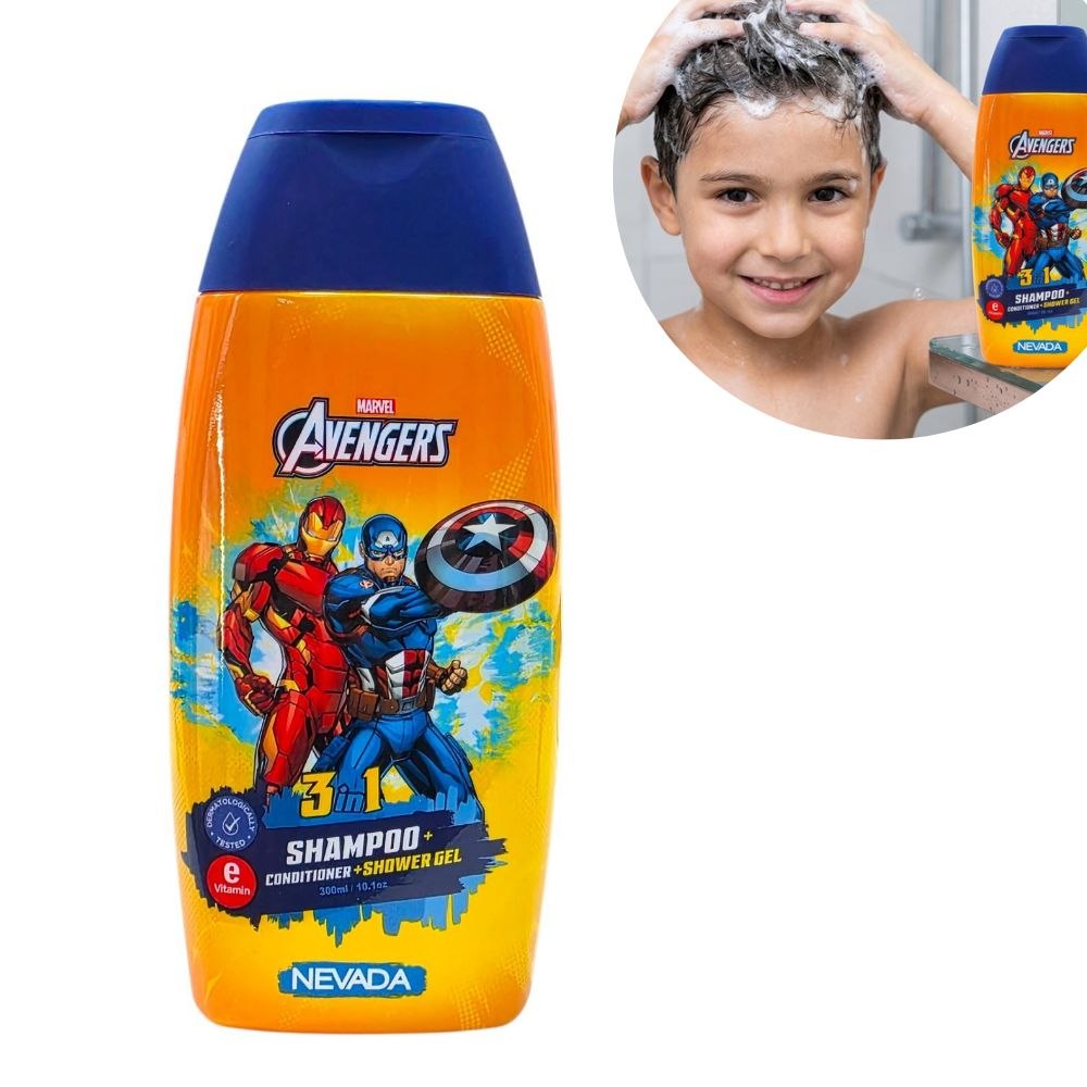 CHAMPÚ ACONDICIONADOR Y GEL DE DUCHA 3 EN 1 MARVEL AVENGERS CON VITAMINA E 300ML
