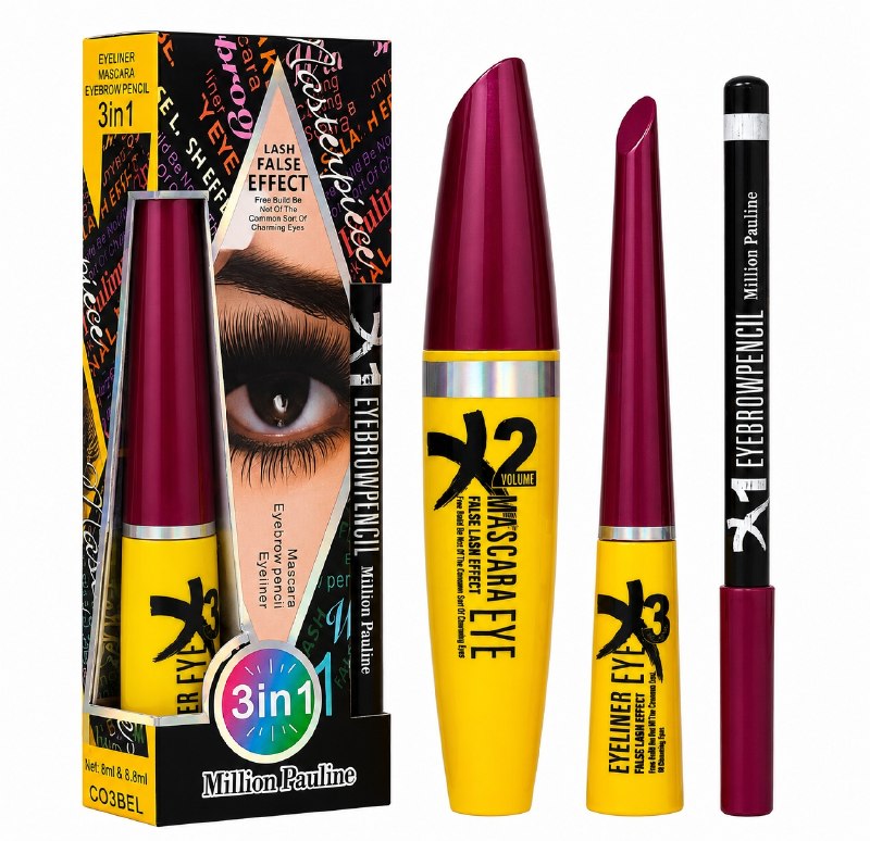 RIMEL 3 EN 1 EFECTO DE PESTAÑAS POSTIZAS 3PCS MILLION PAULINE (DUPE DE MAXFACTOR)