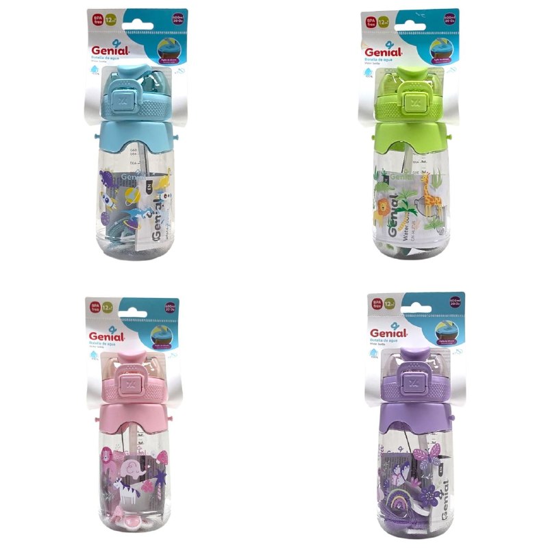 BOTE DE AGUA INFANTIL ERGONOMICA CON DISEÑO DE ANIMALES GENIAL 600ML