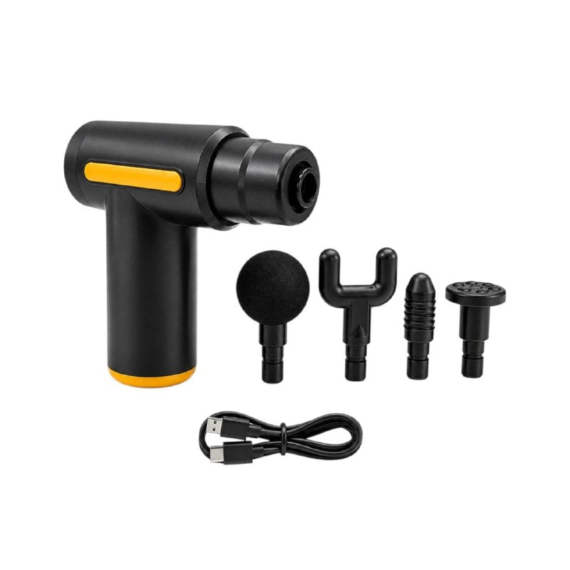 PISTOLA DE MASAJE MUSCULAR INALAMBRICA Y RECARGABLE Y 4 CABEZALES INTERCAMBIABLE 30W