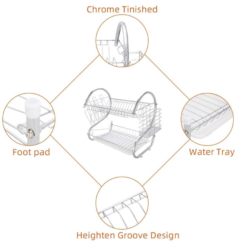ESTANTE ORGANIZADOR ESCURRIDOR DE PLATOS DE 2 CAPAS, ESTANTES EXTRAIBLES, DRENAN EL AGUA FACIL DE MANTENER LIMPIOS Y ORDENADOS, GALVANIZADO ESTRUCTURA FUERTE NEW ARRIVAL 36X11.5X24CM