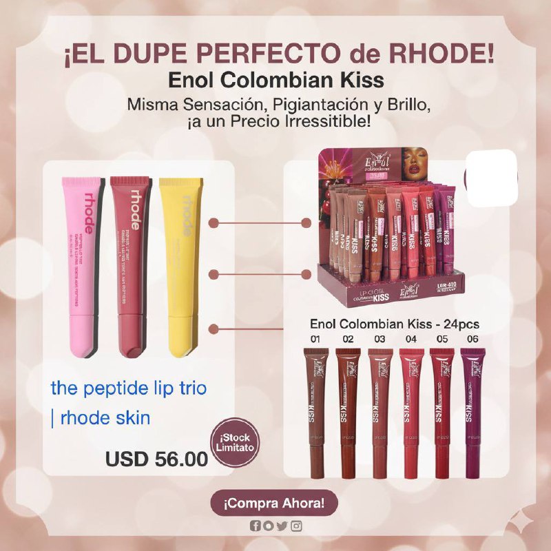BRILLO LABIAL  DUPE RODHE  HAILEY BIEBER LIP GLOSS, DALE BRILLO Y COLOR A TUS LABIOS, TEXTURA DENSA, ACABADO RADIANTE ENGOL COLLECTIONS 13ML
