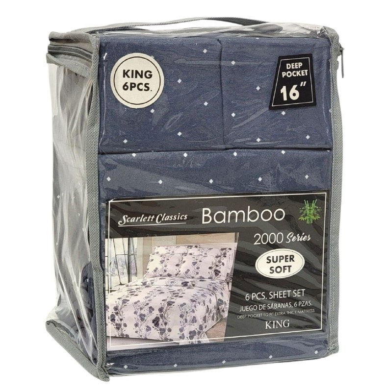 JUEGO DE SABANAS CAMERA DE 6 PIEZAS KING SCARLETT CLASSICS BAMBOO, 25 ESTILOS