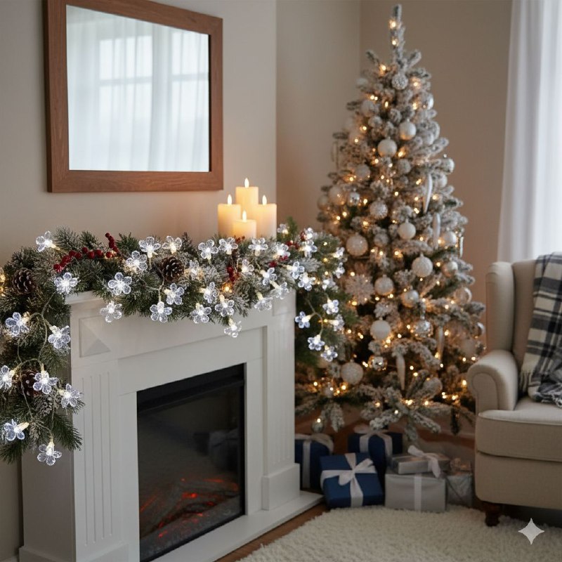 LUCES DECORATIVAS NAVIDEÑAS GUIRNALDA LED, PERFECTA PARA ARBOLES Y ESPACIOS INTERIORES O EXTERIORES, CAMBIOS DE LUZ BLANCA 9 DISEÑOS
