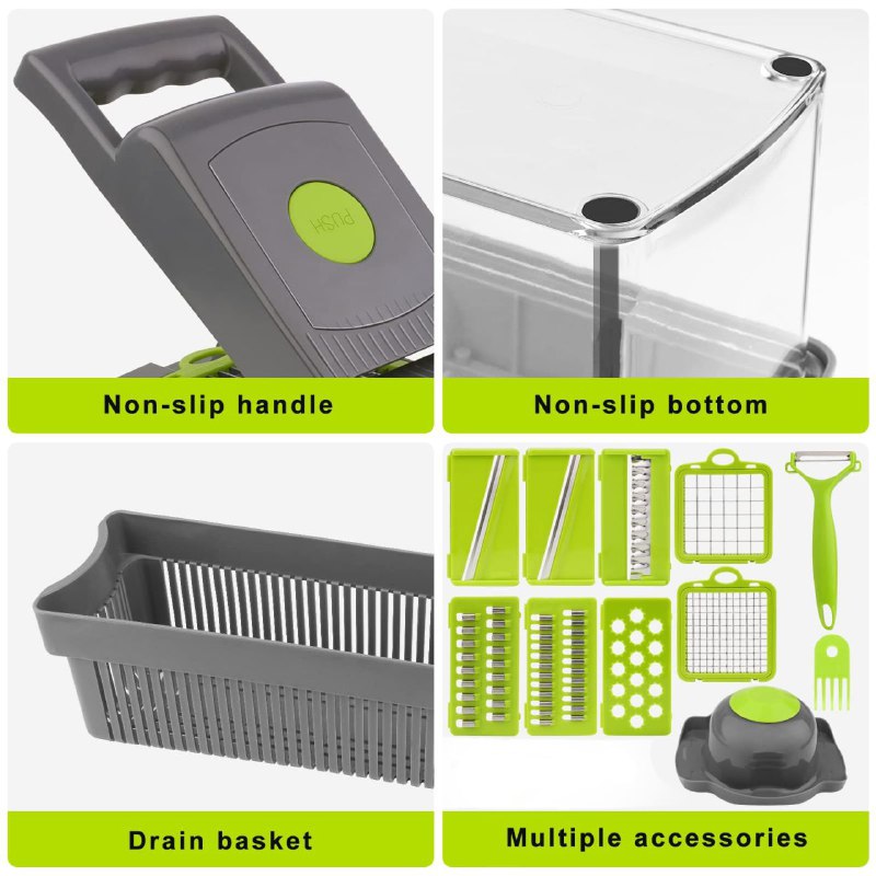 MAQUINA CHISMOLERA, 14 PIEZAS CORTADORA DE VERDURAS 14 EN 1 MULTIFUNCIONAL KITCHEN IDEAS VEGGIE SLICER 10X33.5X12.5CM