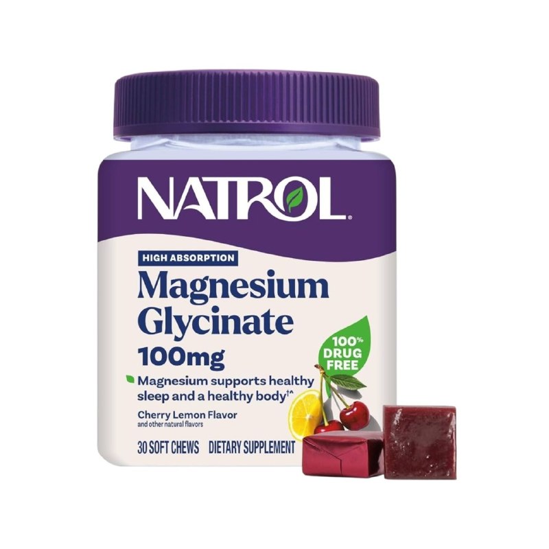 VITAMINAS MASCABLES BLANDOS DE GLICINATO DE MAGNESIO SABOR CEREZA Y LIMÓN NATROL MAGNESIUM GLYCINATE 100 MG 30 MASCABLES BLANDOS