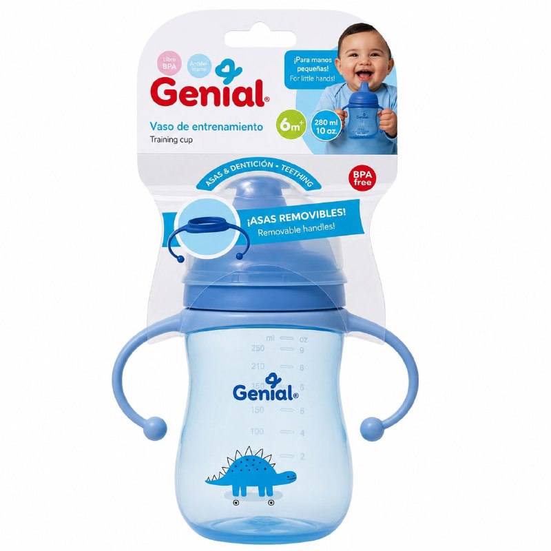VASO DE ENTRENAMIENTO ANTIDERRAME PARA BEBES ERGONOMICO GENIAL 280ML
