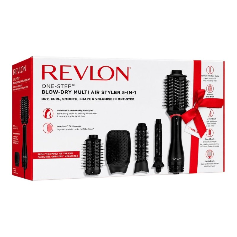 SISTEMA DE SECADO, ESTILIZADO Y VOLUMINIZADOR DE AIRE CALIENTE CON 5 CABEZALES INTERCAMBIABLES MULTI-STYLER 5 EN 1 REVLON ONE-STEP