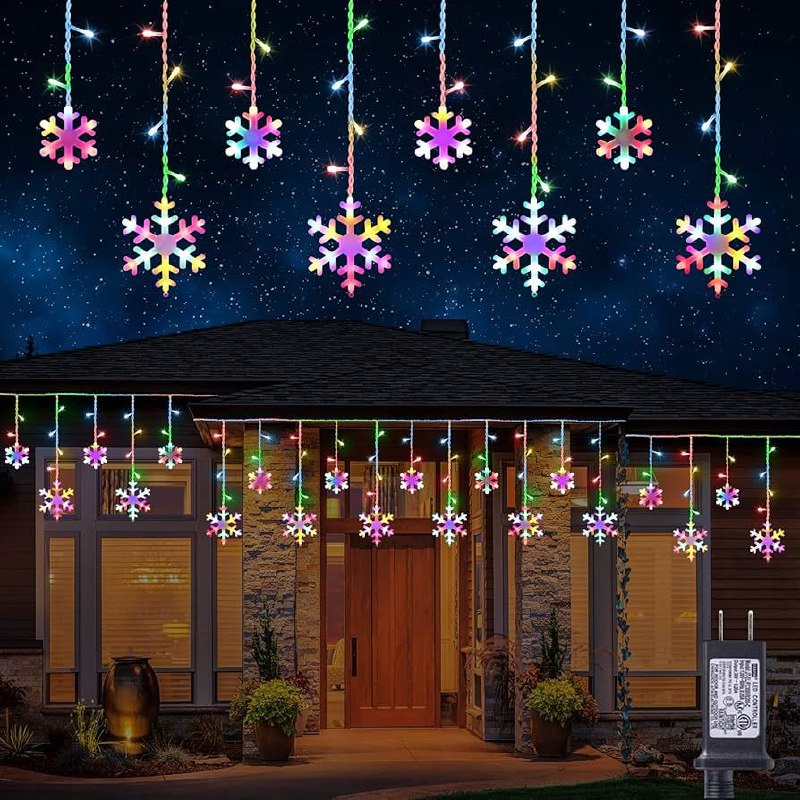 LUCES DECORATIVAS NAVIDEÑAS CORTINA DE LUZ LED MULTICOLOR CON DISEÑO DE COPO DE NIEVE 18.5X11X18.5CM
