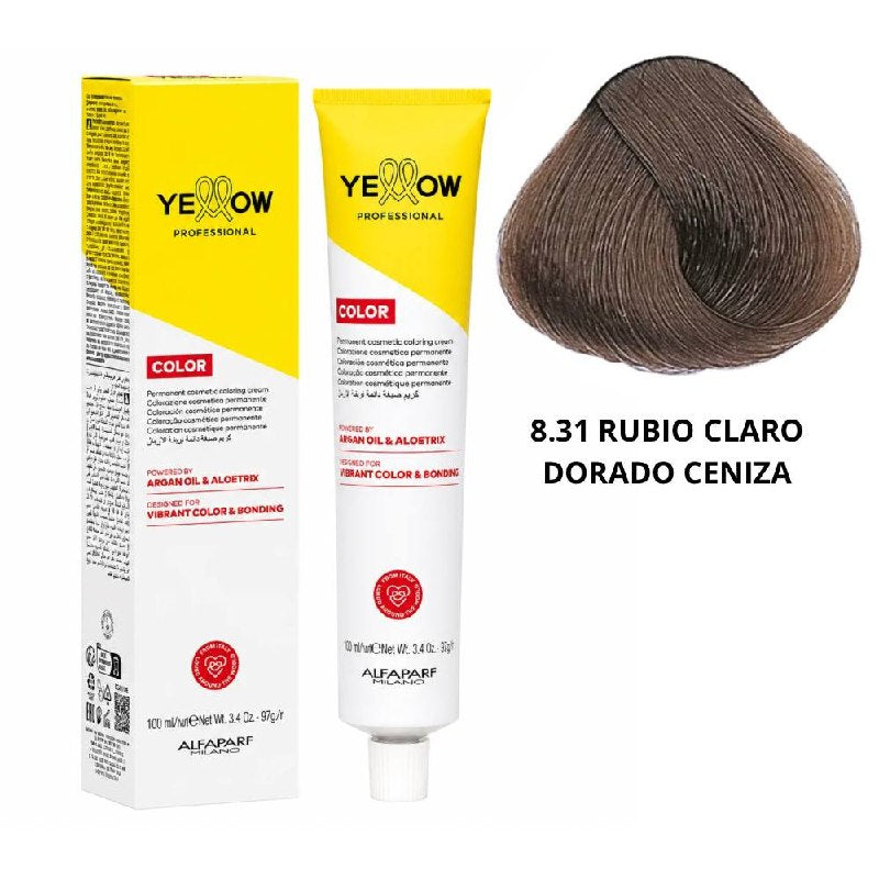 TINTE PERMANENTE PARA EL CABELLO CON ACEITE DE ARGAN Y ALOETRIX TONO 8.31 RUBIO CLARO DORADO CENIZA ALFAPARF 100ML