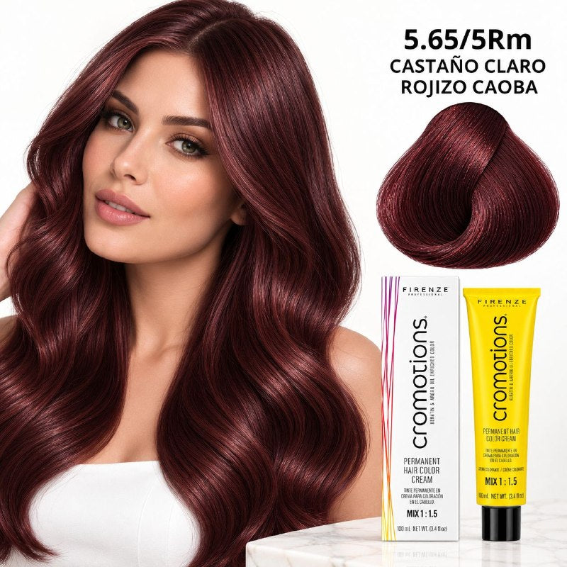 TINTE PERMANENTE PARA EL CABELLO EN CREMA CASTAÑO CLARO ROJIZO CAOBA 5.65/ 5RM FIRENZE 100ML