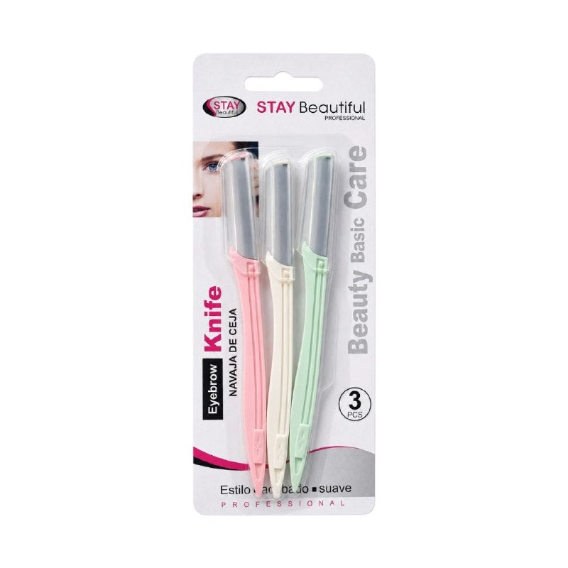 SET DE 3 NAVAJAS PERFILADORAS PARA CEJAS DE ACERO INOXIDABLE STAY BEAUTIFUL 15CM