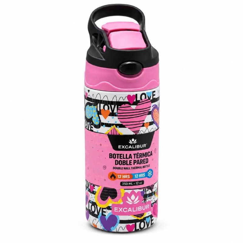 BOTELLA TERMICA DE DOBLE PARED CON ASA PARA NIÑAS 350ML