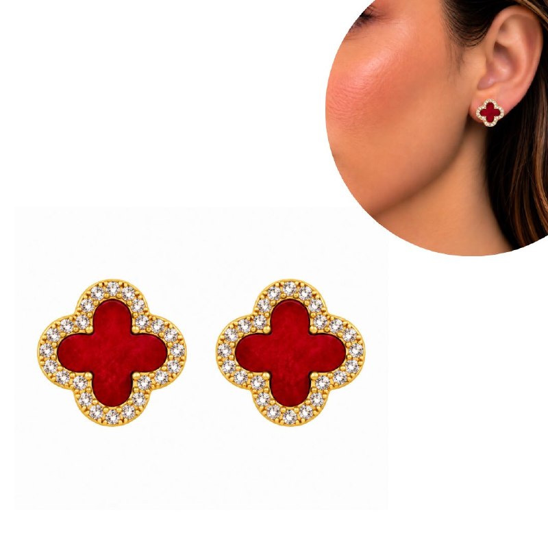 ARITOS DE ENCHAPE PARA DAMA CON DISEÑO DE FLOR 1.2CM (DUPE DE VAN CLEEF)