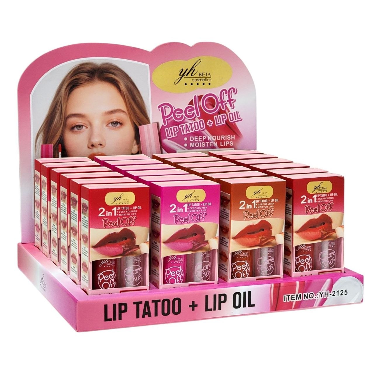 TATUAJE LABIAL + ACEITE LABIAL EFECTOS DESLUMBRANTES ANTITRANSFERENCIA GARANTIZA LARGA DURACIÓN 4 TONOS YH BEJA COSMETICS  2X4ML