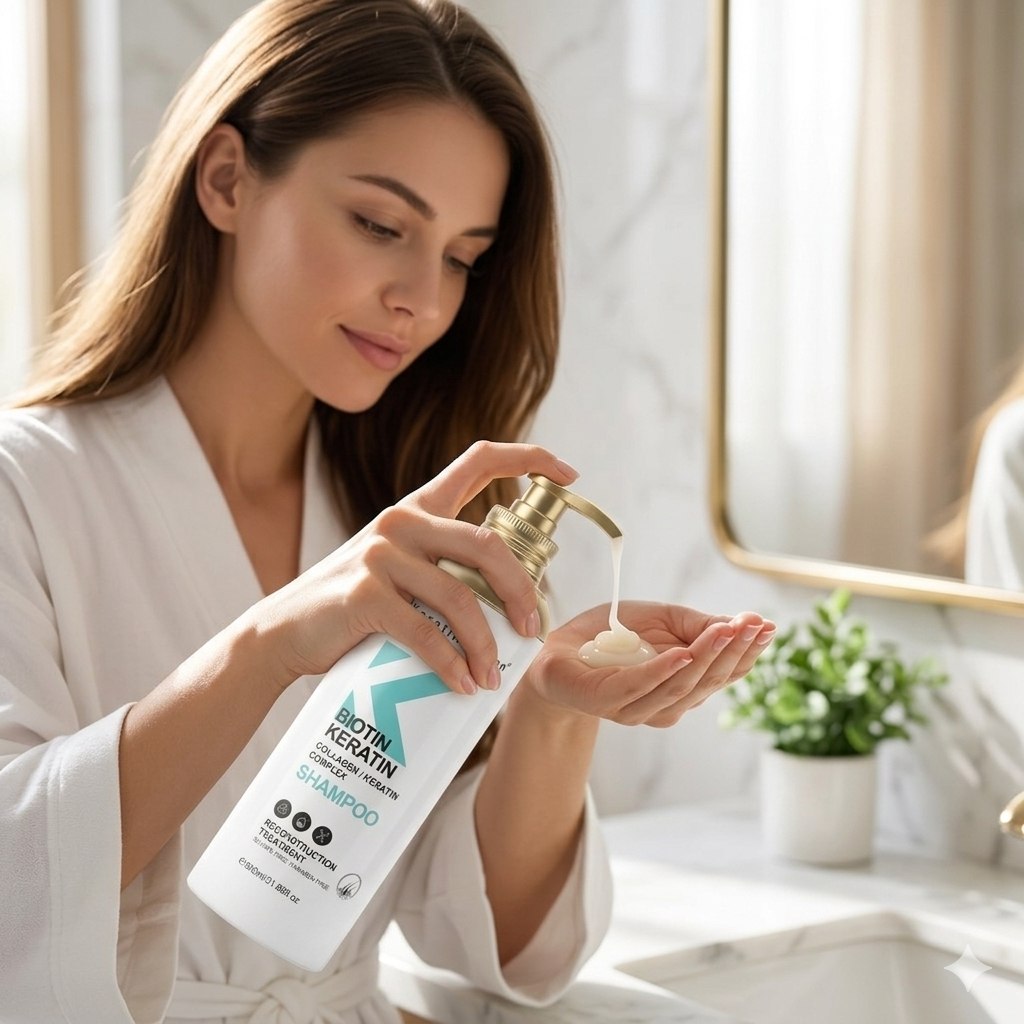 SHAMPOO FORTALECEDOR Y PURIFICANTE CON BIOTINA Y COMPLEJO DE COLAGENO Y QUERATINA KERATINE QUEEN 900ML