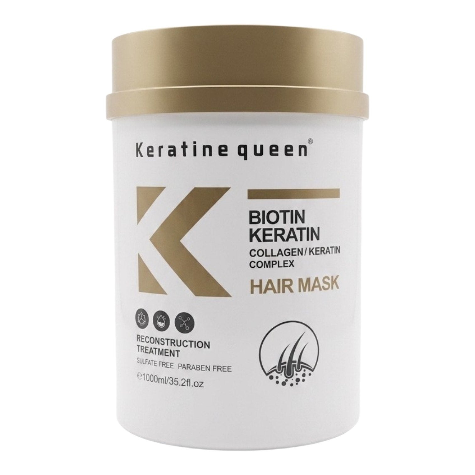 MASCARILLA PARA EL CABELLO DE CUIDADO INTENSIVO CON BIOTINA Y QUERATINA KERATINE QUEEN 1000ML