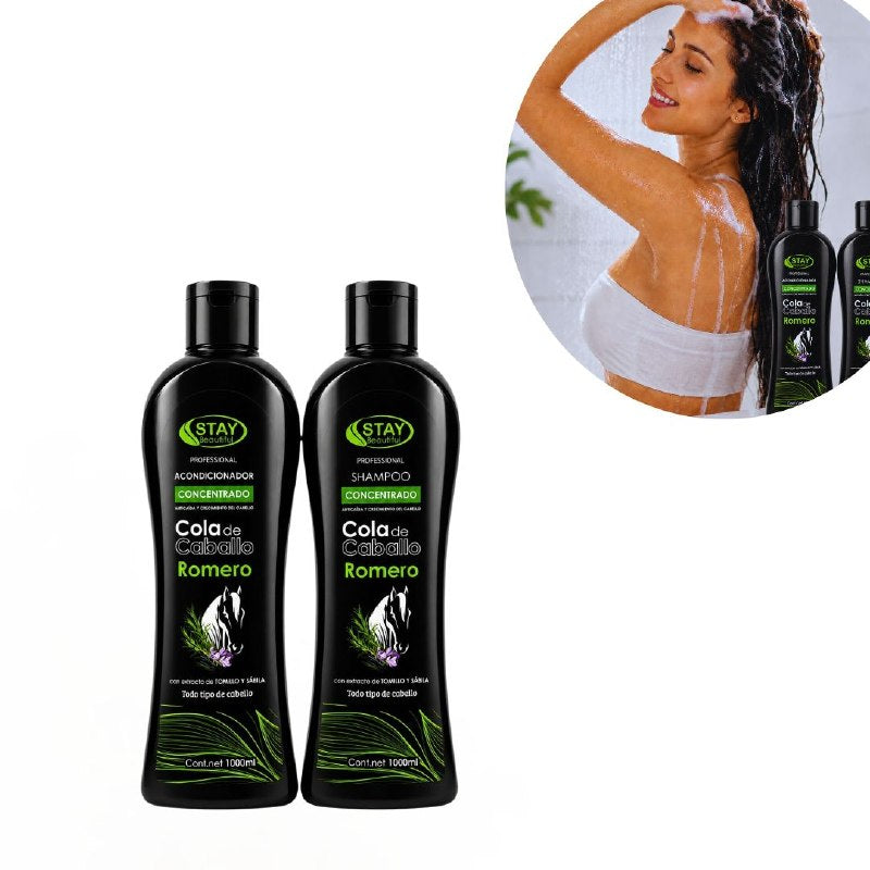 SET DE SHAMPOO Y ACONDICIONADOR DE COLA DE CABALLO Y ROMERO ANTICAIDA Y ESTIMLULANTE DEL CRECIMIENTO STAY BEAUTIFUL 1000MLX2