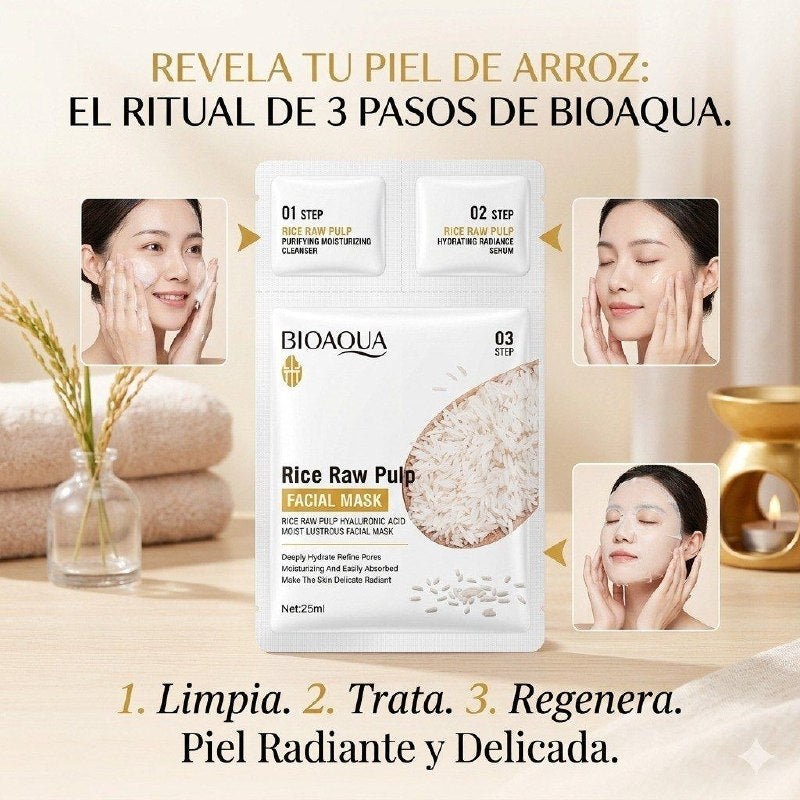 MASCARILLA FACIAL PURIFICANTE E HIDRATANTE DE PULPA DE ARROZ CON ACIDO HIALURONICO BIOAQUA 25ML