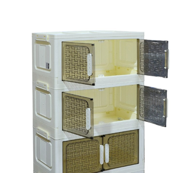 ORGANIZADOR ESTANTE DE ALMACENAMIENTO MODULAR DE PLASTICO DE 5 NIVELES, CON PUERTAS FRONTALES Y RUEDAS ELEGANTE Y RESISTENTE 49.5X27.5X27CM