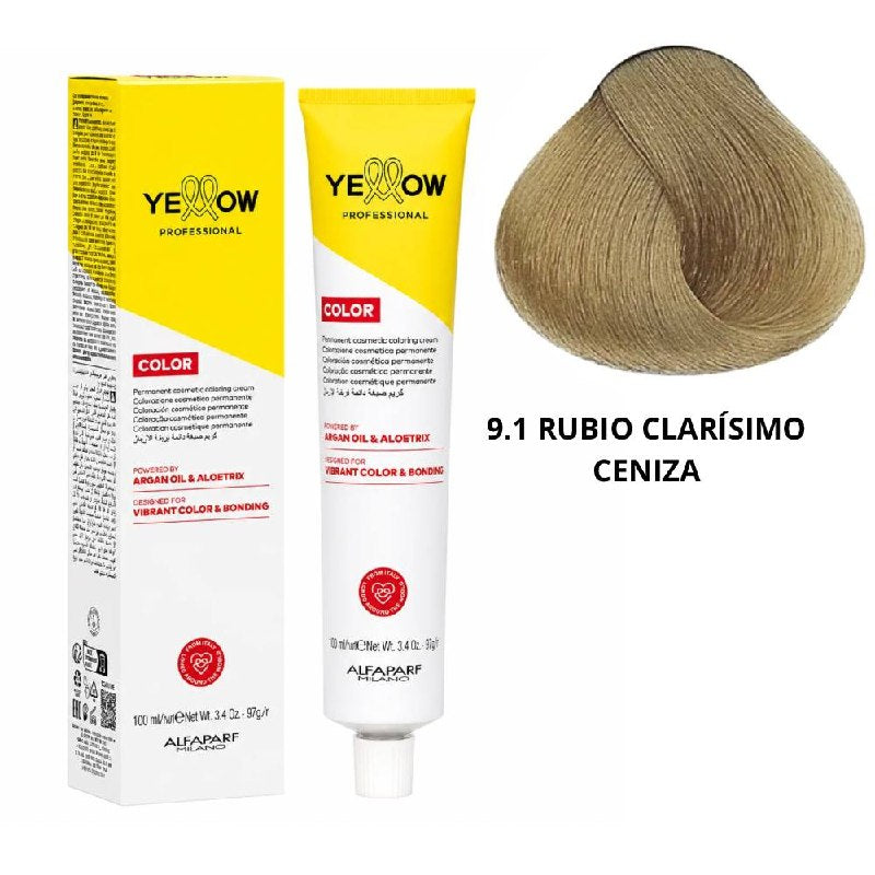 TINTE PERMANENTE PARA EL CABELLO CON ACEITE DE ARGAN Y ALOETRIX TONO 9.1 RUBIO CLARISIMO CENIZA ALFAPARF 100ML