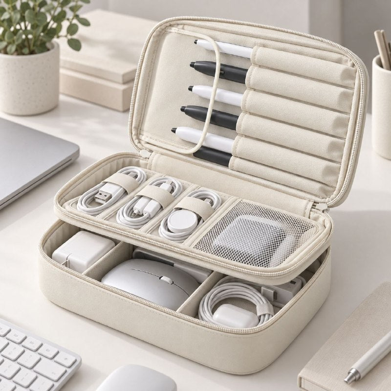 BOLSO ORANIZADOR DE VIAJE MULTIUSOS CON SUJETADORES INTERNOS PARA CABLES, COSMETICOS O ACCESORIOS 23X11X17CM