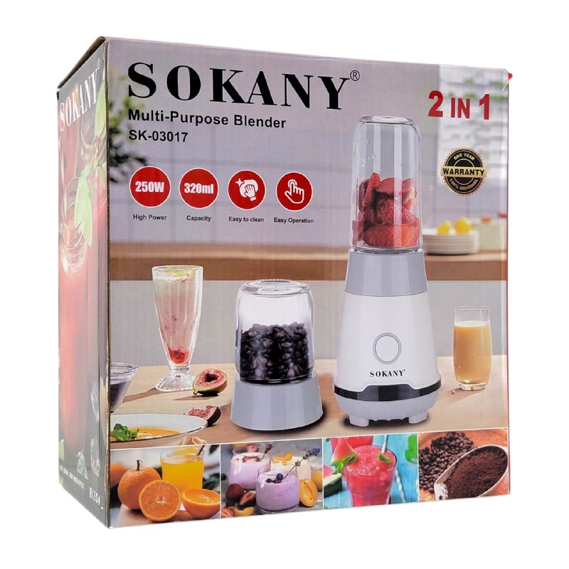 MAQUINA LICUADORA MULTIUSOS 2 EN 1, 250W, SK-03017 SOKANY 320ML