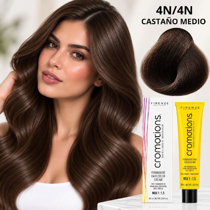 TINTE PERMANENTE PARA EL CABELLO EN CREMA CASTAÑO MEDIO 4N FIRENZE 100ML