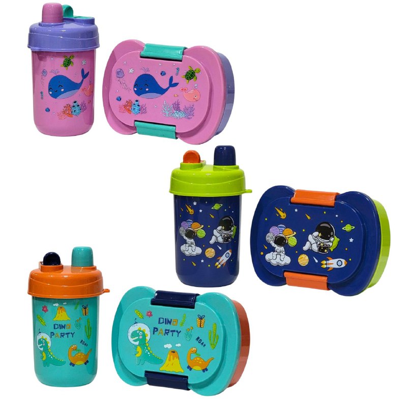 LONCHERA EN KIT CON SEPARADOR, CUBIERTO Y BOTE 3 COLORES Y DISEÑOS