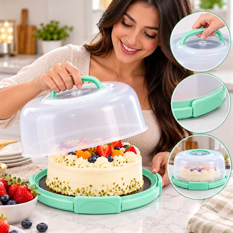 RECIPIENTE PORTA PASTELES CON CUPULA PROTECTORA FRESH GUARD 28X14CM