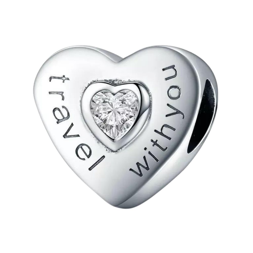 PCHARM1919  CORAZON CON CIRCON EN FORMA DE CORAZON EN MEDIO Y MENSAJE (VIAJA CONTIGO)