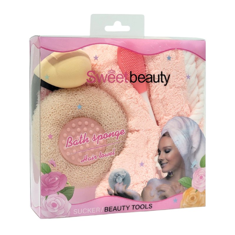 KIT DE CUIDADO FACIAL, TOALLA PARA EL PELO, ESPONJA DE MAQUILLAJE, CEPILLO DE SILICONA FACIAL, ALMOHADILLA DESMAQUILLANTE, ESPONJA EXFOLIANTE SWEET BEAUTY, 5 COLORES