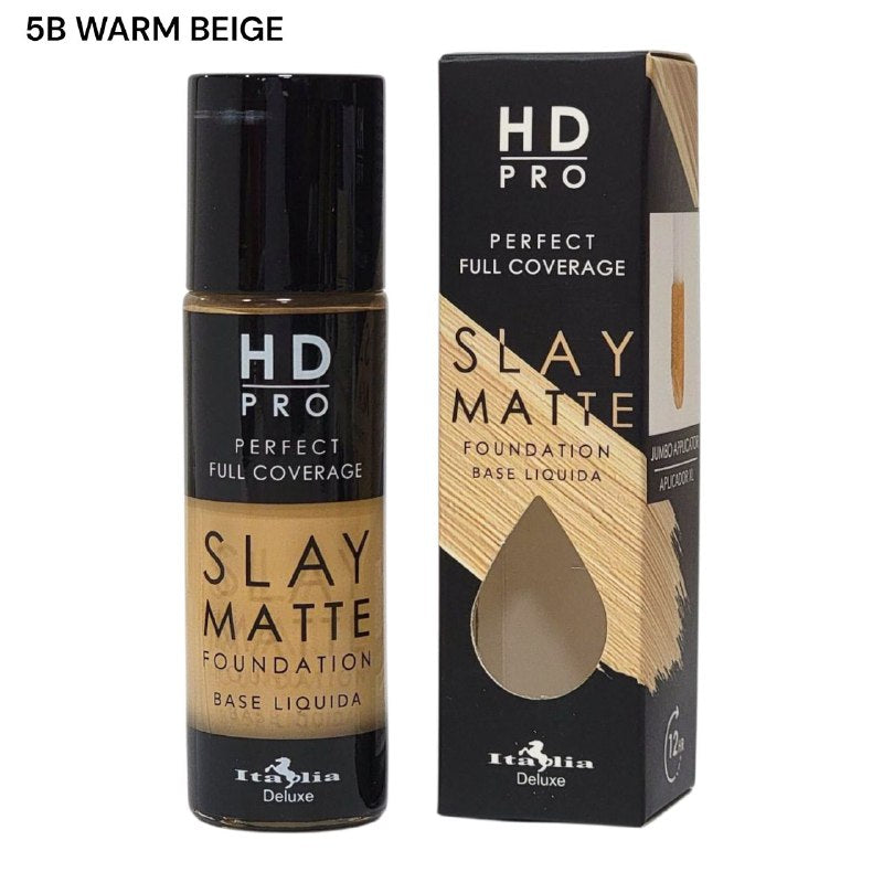 BASE DE MAQUILLAJE LIQUIDA LIVIANA LIBRE DE ACEITE ACABADO MATE TONO 5B WARM BEIGE ITALIA DELUXE HD PRO PERFECT FULL COVERAGE SLAY MATTE 30ML