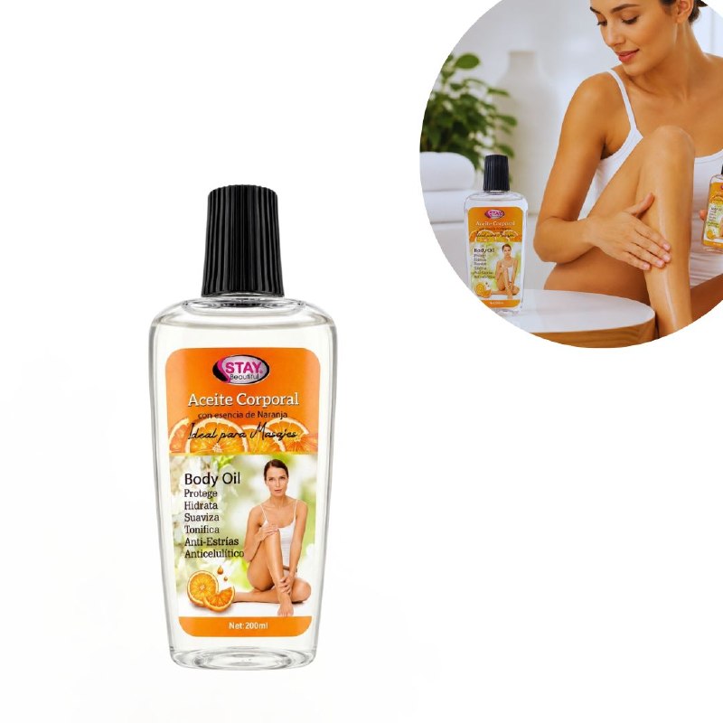ACEITE CORPORAL DE MASAJE HIDRATANTE Y REGENERADOR CON ESENCIA DE NARANJA STAY BEAUTIFUL 200ML