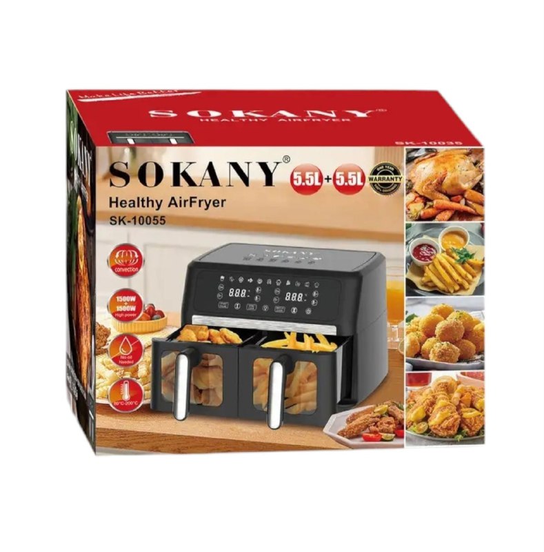 MAQUINA FREIDORA DE AIRE SK-10055 DOBLE COCION, TEMPORIZADOR, 80°C-200°C, 1500W ENERGIA ALTA SONAKY