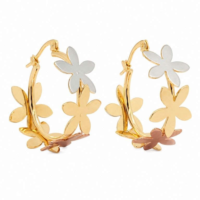 ARGOLLAS DE ENCHAPE PARA DAMA CON DISEÑO DE FLOR 2CM