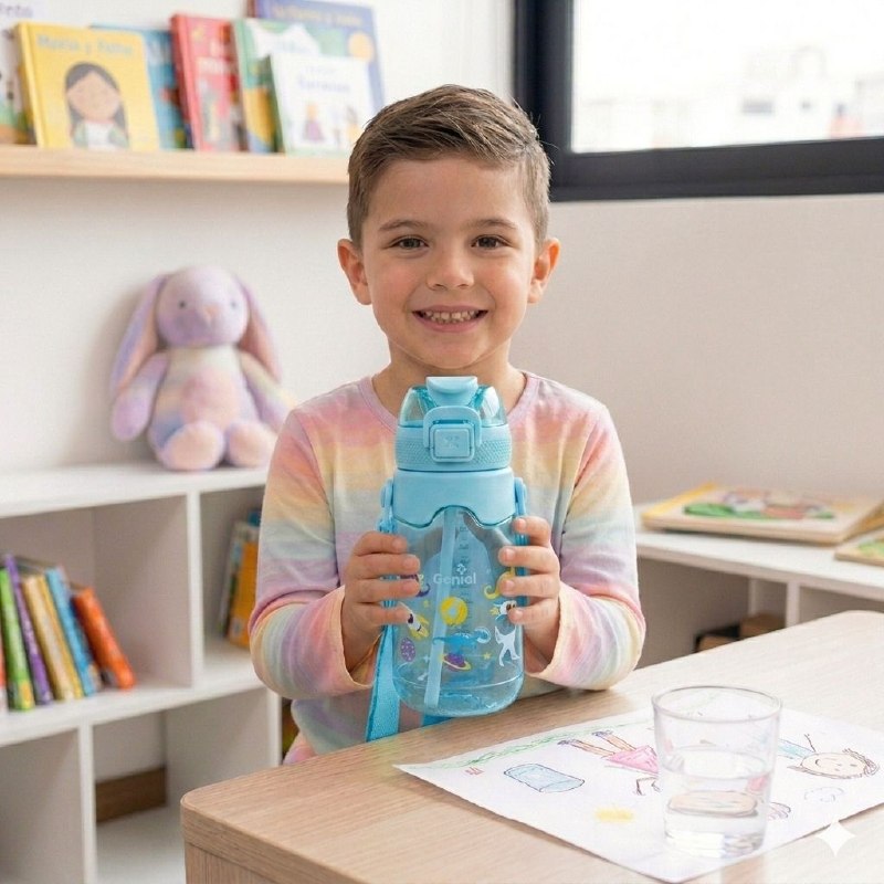 BOTE DE AGUA INFANTIL ERGONOMICA CON DISEÑO DE ANIMALES GENIAL 600ML