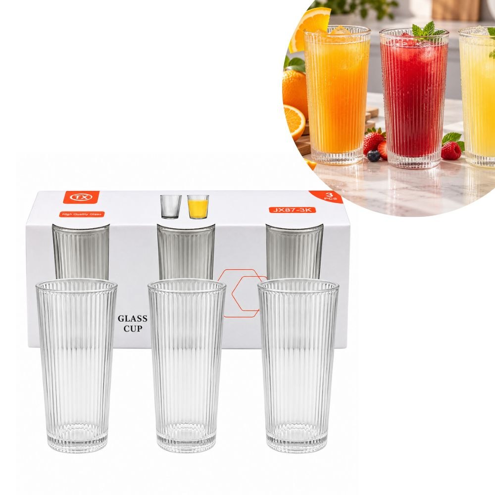 SET DE VASOS DE VIDRIO ACANALADO BENELI HOME 3UND 13CM