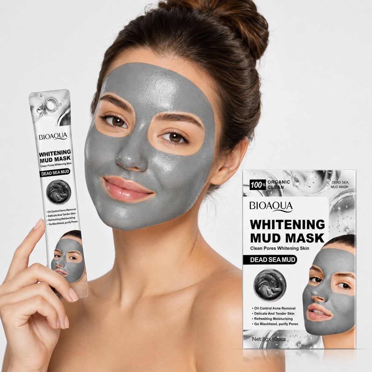 MASCARILLA FACIAL DE BARRO DEL MAR MUERTO WHITENING BIOAQUA 8G X 10 SOBRES