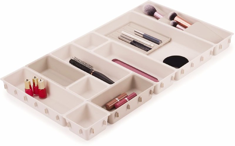 ORGANIZADOR DE COSMETICOS DE 12 PIEZAS PARA CAJON O GAVETA, DISEÑO MODULAR DE FACIL INSTALACION, DIVISORES PARA MAQUILLAJE, ETC 62X35.2CM