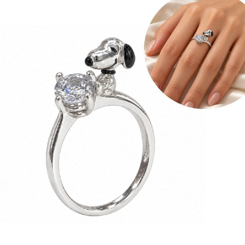 ANILLO DE PLATA 9.25 PARA DAMA CON DISEÑO DE CIRCON Y SNOOPY 2.3G