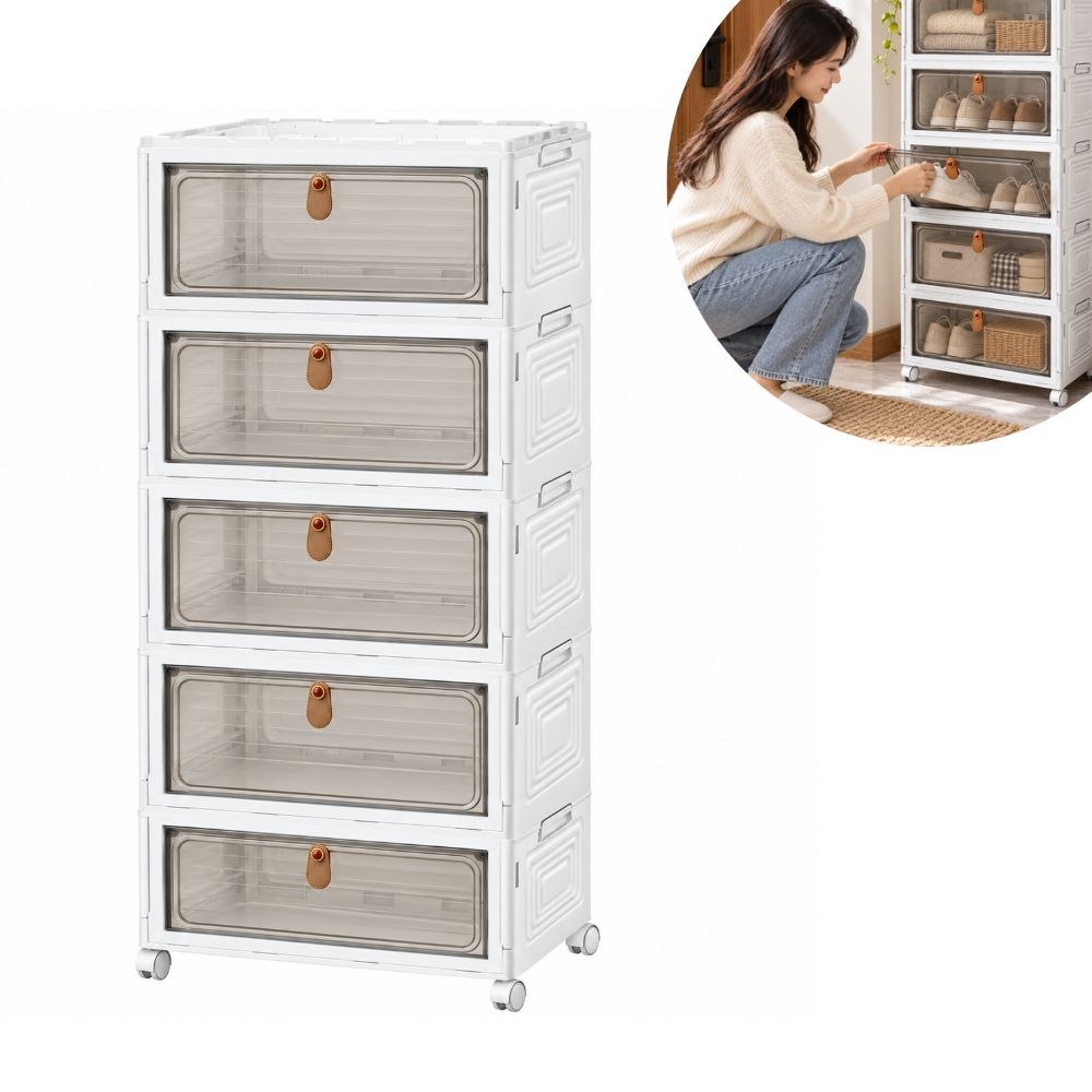 ORGANIZADOR MULTIUSOS DE 5 CAJONES CON PUERTAS TRANSPARENTES Y RUEDAS (39X28X103CM)