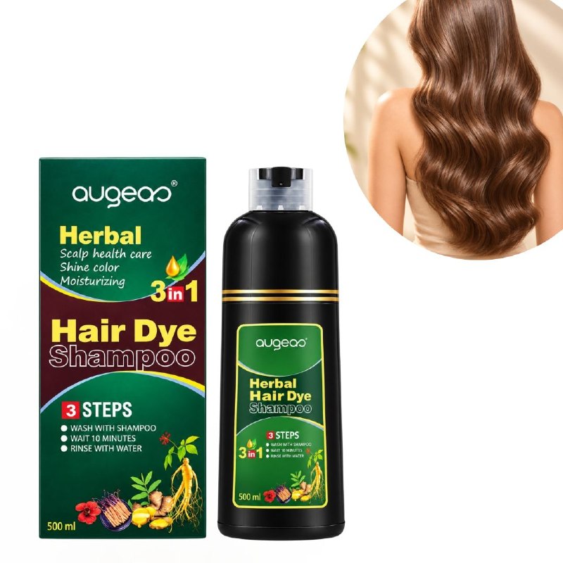 SHAMPOO TINTE PARA EL CABELLO 3 EN 1 COLOR CAFE AUGEAS HERBAL HAIR 500ML